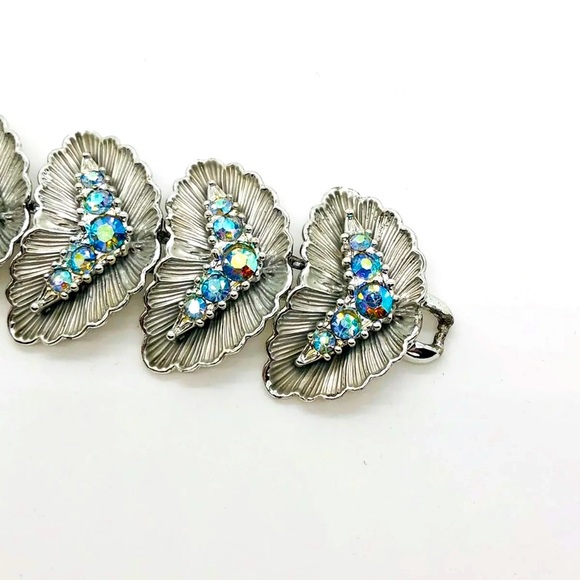 Vintage Deco blue AB rhinestone bracelet Demi set - Picture 4 of 11